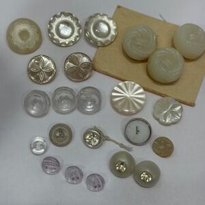 Vintage White Button Lot Plastic Lucite Rhinestone Shank Buttons Sewing Craft